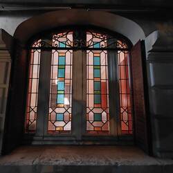 The reception had this delightful stained glass window