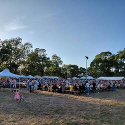 A glorious evening for gathering with the neighbours, all 2000 of them