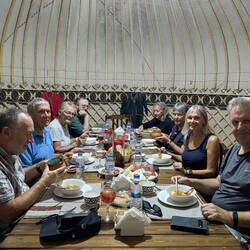 Fabulous feast - salad starters, soup, dumplings and Ishlekli, fruit, sweets, tea, sweet wine