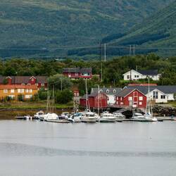 Risøyhamn from the approach channel.