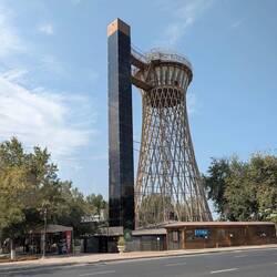 Soviet water tower from 1953, now a tourist attraction.