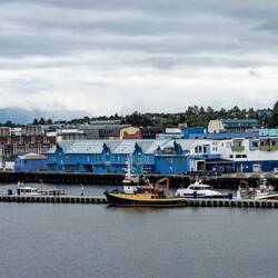 The blue buildings are part of an ongoing art initiative ... "The Blue Town by the Strait."
