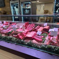 Farm shop butcher - check out the prices.