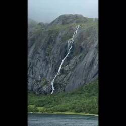 Waterfall along Raftsundet Strait.