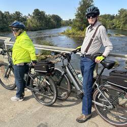 Jill and Les crossing the Willamette River