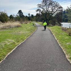 Paved bike trail next to the Willamette River