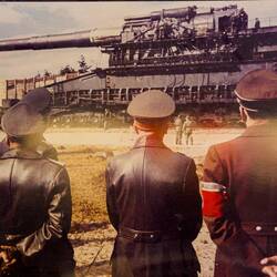 Hitler and generals inspecting Big Gustav; largest caliber rifled weapon ever built.