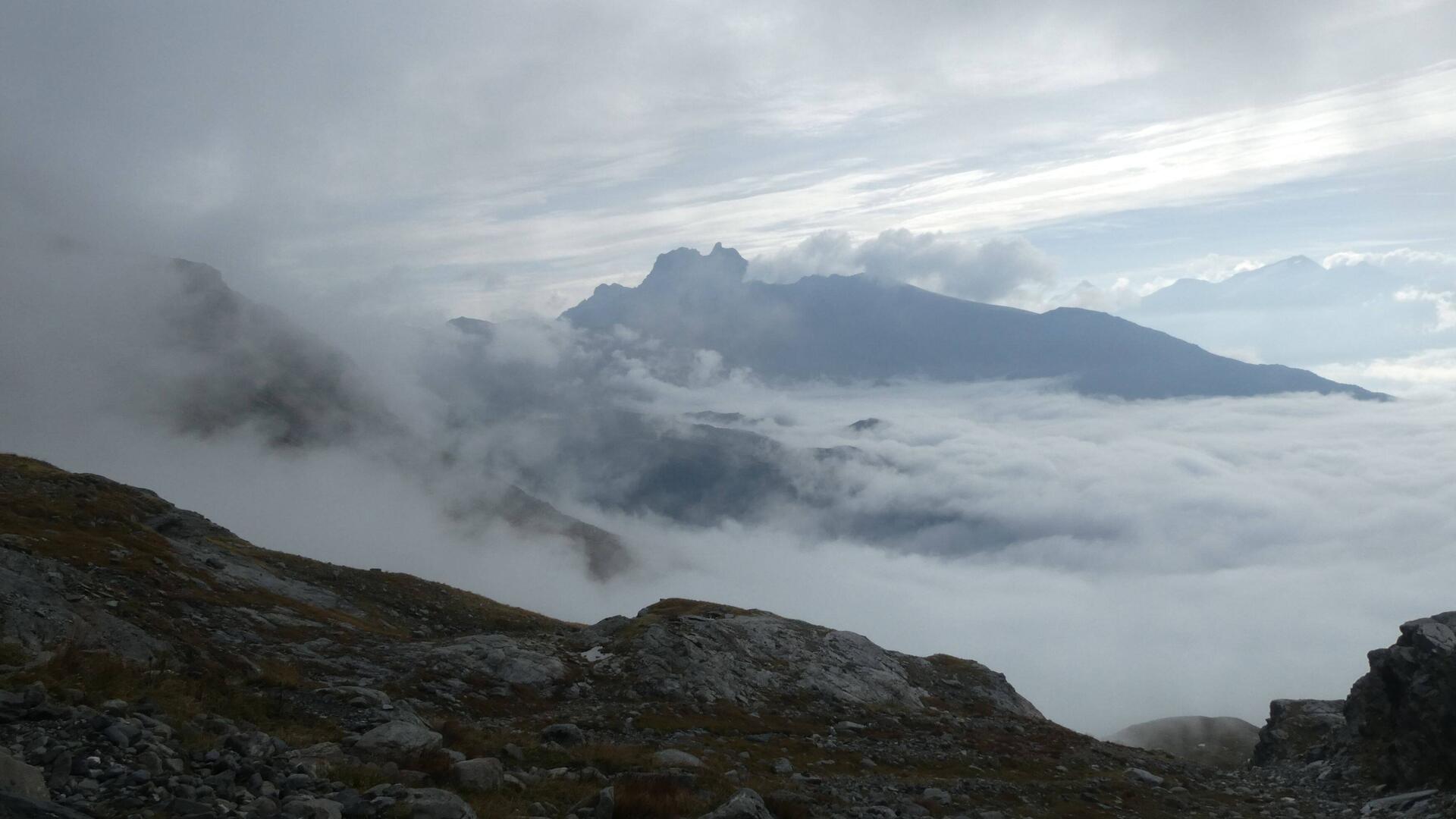 Tåge i morges i dalen neden for os