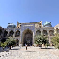 Sher-Dor Madrasa with the two original domes