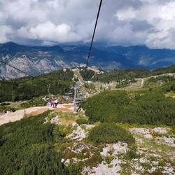 Taking the chair lift down to the ski station.