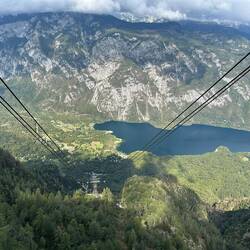 Going up to Vogel Ski Station in the cable car.