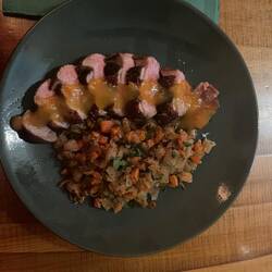 Magret de Pato (duck) with an orange and lemon sauce