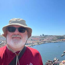 On the Ponte Luís I, with Vila Nova de Gaia across the Duoro