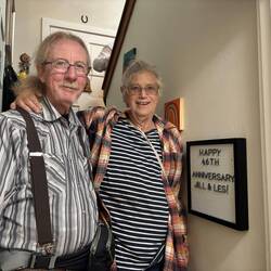 Les and Jill visiting Sherwood and Li's downstairs space in Na ama's house