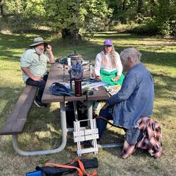 Li, Sherwood and Jill at the painters table