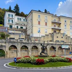 Roundabout @ Piazzale Ex Stazione marks the location of the narrow-gauge railway; operated 1932-1944