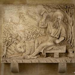 Relief of Saint Marinus, the legendary stone mason and founder of San Marino.