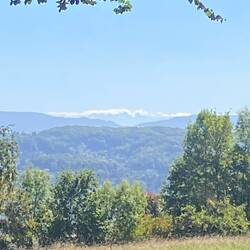 Blick nach vorn auf die Berner Alpen im Dunst