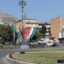 The flags out in Khujand for the president