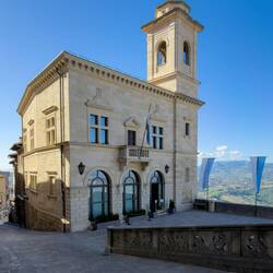 A government building overlooking Piazza della Libertà — Città di San Marino