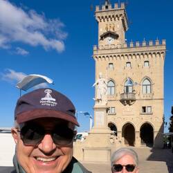 The Public Palace overlooking Piazza della Libertà & San Marino's Lady Liberty.