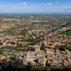 From the panoramic terrace ... lower reaches of San Marino and the Adriatic Sea.
