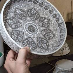 Pre- fire colours, will be blue & green after the kiln