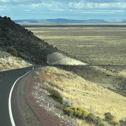 Highway 205 coming down from crossing an ancient lava flow