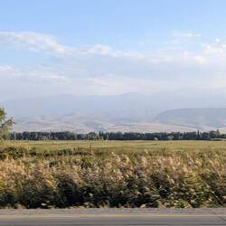 Driving to Almaty in the soft glow of the afternoon sun