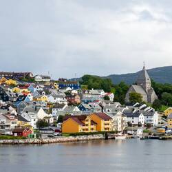 Closer look at Nordlandet as the ship heads out — Kristiansund.