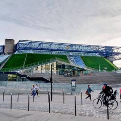 Real grass growing on the outside of the Accor Arena, Bercy