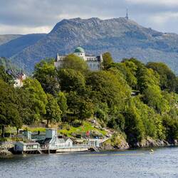 On the lower left is the Nordnes Sea Bath facility ... opened in 1910 — Bergen, Norway.