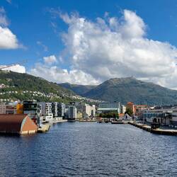 L: Nøst (houses the fireboats); R: Jekteviksterminalen — Bergen, Norway.