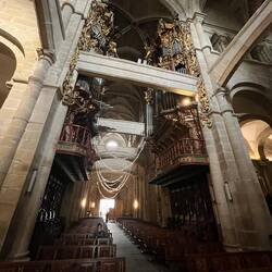 Looking back down the nave at the double organs