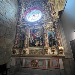 Chapel of St James, with the centre 3D image of the mythical & long dead St J slaying Moors in Spain