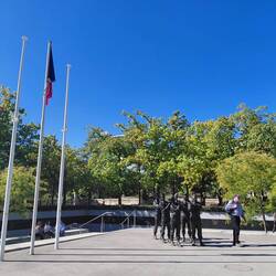 Roger inspecting the sculptures of soldiers representing all the different French military units