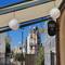 The old railway station, now Cafe Voie 15, note the tethered balloon in the distance