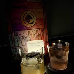 Our fancy cocktails. Vegemite ice cream and mermaids tail