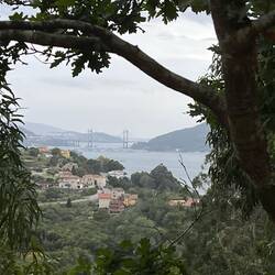 Ponte de Rande in the distance, Vigo further up the ria in the distance