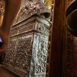 The back of St James's statue within the altar
