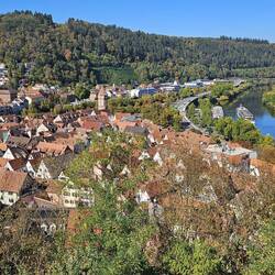 Wertheim liegt an der Mündung der Tauber in den Main (links hinter den Schiffen)