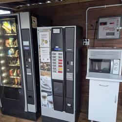 Snacks, coffee, microwave, change machine