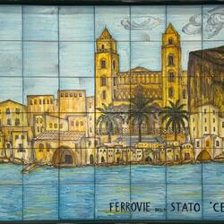 Lovely mosaic mural at the Cefalù Train Station.