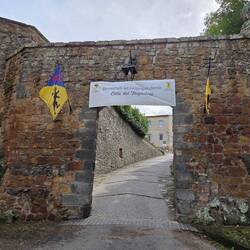 The gate entering the town, after an already steep 1 km climb