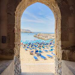 Porta Pescara, the sole survivor of the four gates along the city walls — Cefalù, Sicily.