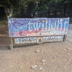 Twilight sign at the actual treaty line on the reservation.