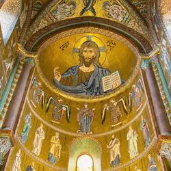 Christ Pantocrator; Virgin Mary flanked by four archangels; 12 apostles.