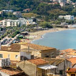 A closer look at another beach from the south tower — Duomo di Cefalù.