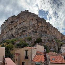 Panorama of Rocca di Cefalù ... from a balcony accessible from the rooftop walkway — Duomo di Cefalù