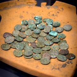 59 Punic mint bronze coins found in a pithos (4th century BCE) — Osterio Magno.